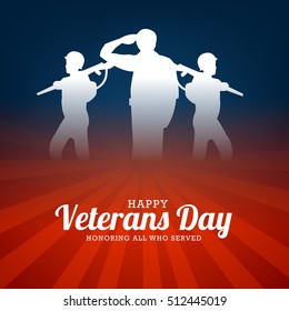 Creative illustration,poster or banner of happy veterans day with u.s.a flag background.