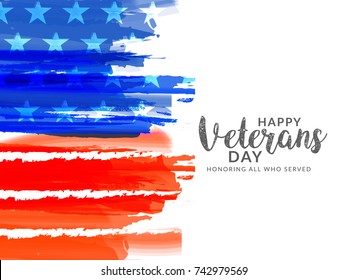 Creative illustration,poster or banner of happy veterans day with u.s.a flag background.