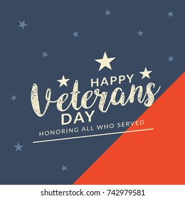 Creative illustration,poster or banner of happy veterans day with u.s.a flag background.