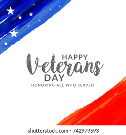 Creative illustration,poster or banner of happy veterans day with u.s.a flag background.