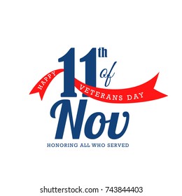 Creative illustration,poster or banner of happy veterans day with u.s.a flag background.