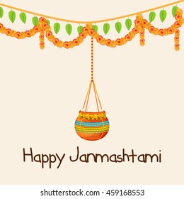 Creative illustration,poster or banner for indian festival of janmashtami celebration.