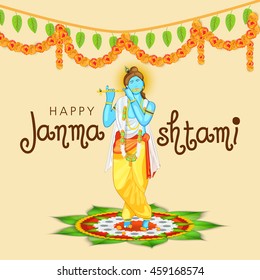 Creative illustration,poster or banner for indian festival of janmashtami celebration.