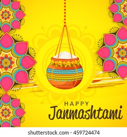 Creative illustration,poster or banner for indian festival of janmashtami celebration.