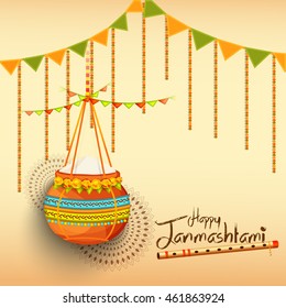 Creative illustration,poster or banner for indian festival of janmashtami celebration.