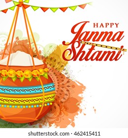 Creative illustration,poster or banner for indian festival of janmashtami celebration.