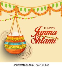 Creative illustration,poster or banner for indian festival of janmashtami celebration.