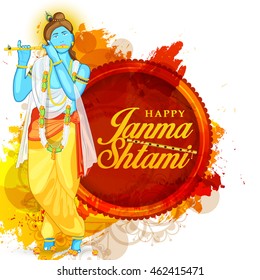 Creative illustration,poster or banner for indian festival of janmashtami celebration.