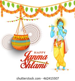 Creative illustration,poster or banner for indian festival of janmashtami celebration.