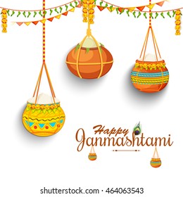 Creative illustration,poster or banner for indian festival of janmashtami celebration.