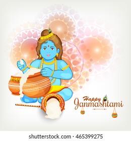 Creative illustration,poster or banner for indian festival of janmashtami celebration.