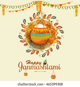 Creative illustration,poster or banner for indian festival of janmashtami celebration.