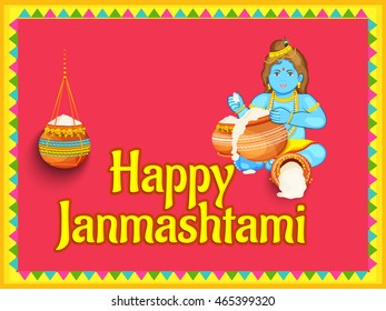 Creative illustration,poster or banner for indian festival of janmashtami celebration.