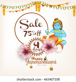 Creative illustration,poster or banner for indian festival of janmashtami celebration.