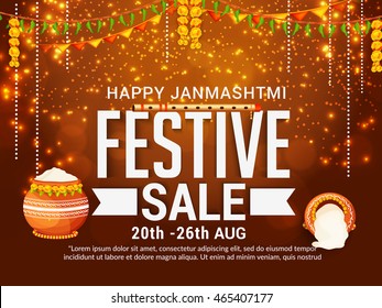 Creative illustration,poster or banner for indian festival of janmashtami celebration.