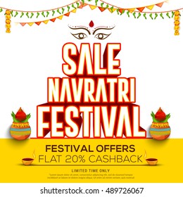 Creative illustration,poster or banner of indian festival Navratri celebration,big navratri sale offers background.