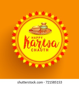 Creative Illustration,Poster Or Banner of indian festival of karwa chauth celebration