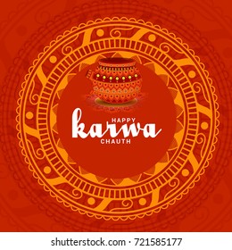 Creative Illustration,Poster Or Banner of indian festival of karwa chauth celebration