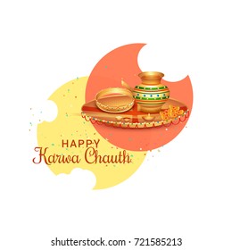 Creative Illustration,Poster Or Banner of indian festival of karwa chauth celebration