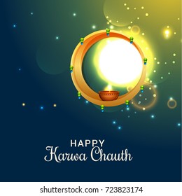 Creative Illustration,Poster Or Banner of indian festival of karwa chauth celebration.