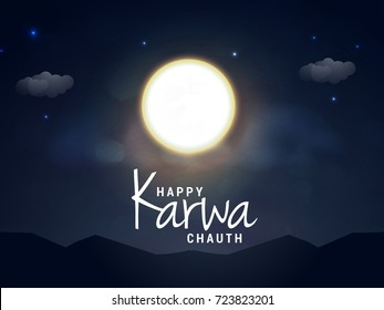 Creative Illustration,Poster Or Banner of indian festival of karwa chauth celebration.