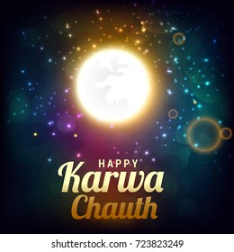 Creative Illustration,Poster Or Banner of indian festival of karwa chauth celebration.