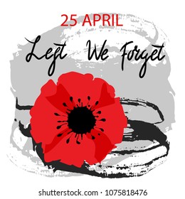 Creative illustration,poster or banner of remembrance day  with poppy flowers background. Lest we forget lettering. Vector illustration