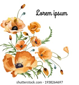 Ilustración creativa, afiche o cartel del día de la conmemoración con un fondo de flores de amapola. Conjunto de plantillas para tarjetas de invitación, boda, banners, ventas, diseño de portada de folletos