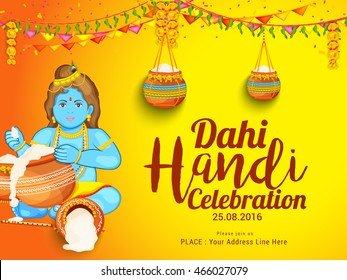 Creative illustration,poster or flyer for indian festival of janmashtami dahi handi celebration.