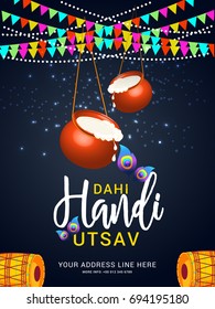 Creative illustration,poster or flyer for indian festival of janmashtami dahi handi celebration.