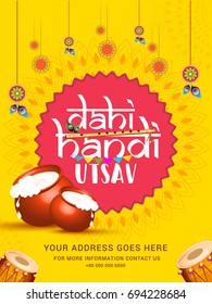 Creative illustration,poster or flyer for indian festival of janmashtami dahi handi celebration.