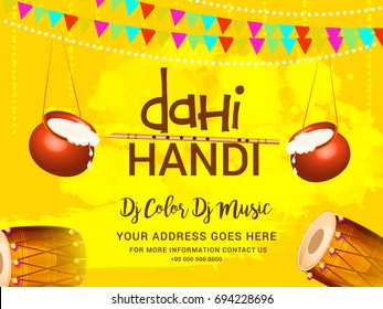 Creative illustration,poster or flyer for indian festival of janmashtami dahi handi celebration.