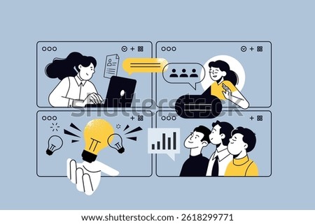 Creative illustrations of human resources, career, startup, conference call, management. Vector concepts for web banner, social media banner, business presentation, marketing material. 