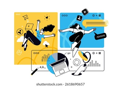Creative illustrations of social network, cloud computing, seo, online business. Vector concepts for web banner, social media banner, business presentation, marketing material. 