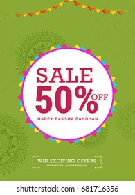 Creative illustration,sale banner or poster for indian festival of raksha bandhan celebration.