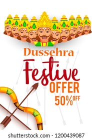 Creative illustration,sale banner or sale poster for Dussehra celebration.