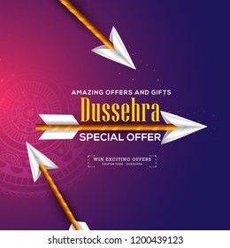 Creative illustration,sale banner or sale poster for Dussehra celebration.