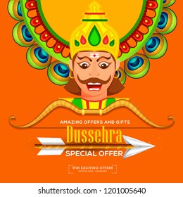 Creative illustration,sale banner or sale poster for Dussehra celebration.
