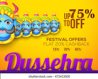 Creative illustration,sale banner or sale poster for Dussehra celebration with ten headed Ravana.