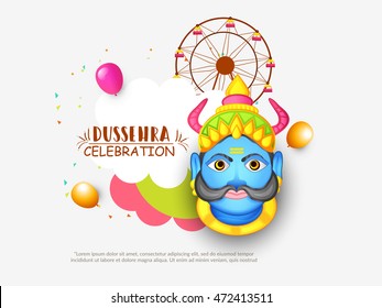 Creative illustration,sale banner or sale poster for Dussehra celebration with ten headed Ravana.