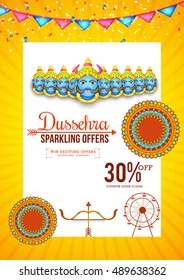 Creative illustration,sale banner or sale poster for Dussehra celebration with ten headed Ravana.