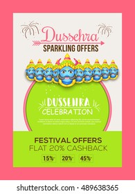 Creative illustration,sale banner or sale poster for Dussehra celebration with ten headed Ravana.