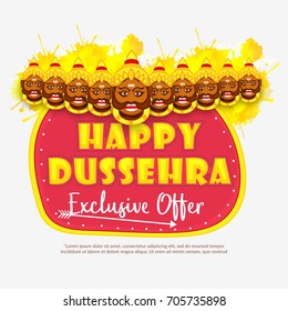 Creative illustration,sale banner or sale poster for Dussehra celebration with ten headed Ravana.