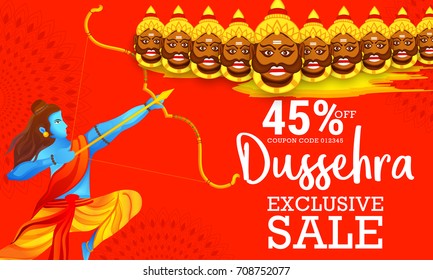 Creative illustration,sale banner or sale poster for Dussehra celebration with ten headed Ravana.
