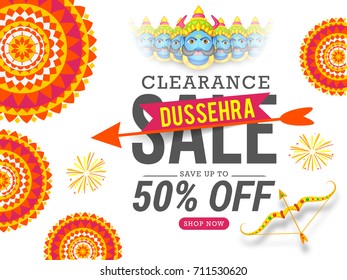 Creative illustration,sale banner or sale poster for Dussehra celebration.