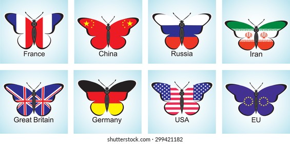 The creative image of flags of the six international mediators, the EU and Iran