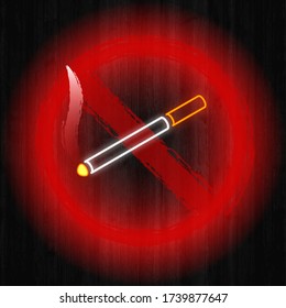 Creative image of the "no smoking" sign with neon outlines.