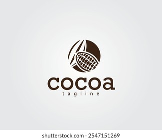 creative image of two cocoa beans leaning against each other with one fruit already peeling off logo design