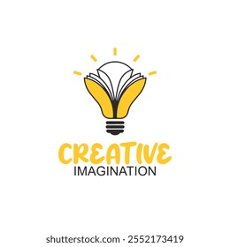 Creative Imagination Logo: Book-Shaped Lightbulb Symbolizing Ideas and Knowledge