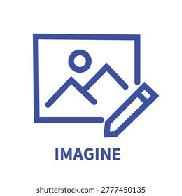 Creative imagination and visual design icon, Blue outline picture frame and pen style, Professional set of vector web icons, Isolated on white background modern illustration